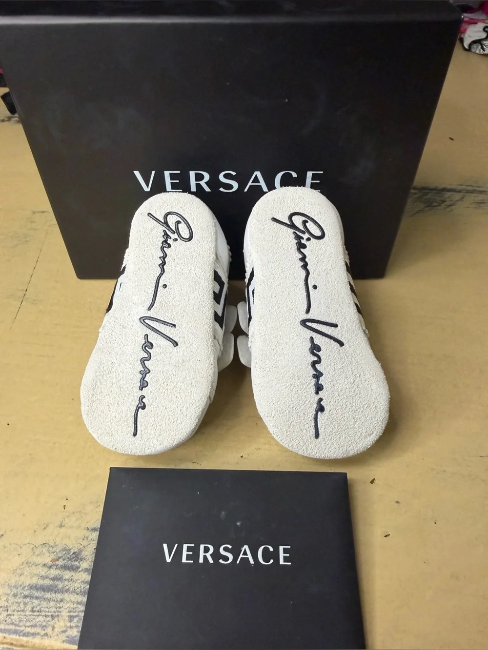 Versace Kids White Leather Velcro Sneakers